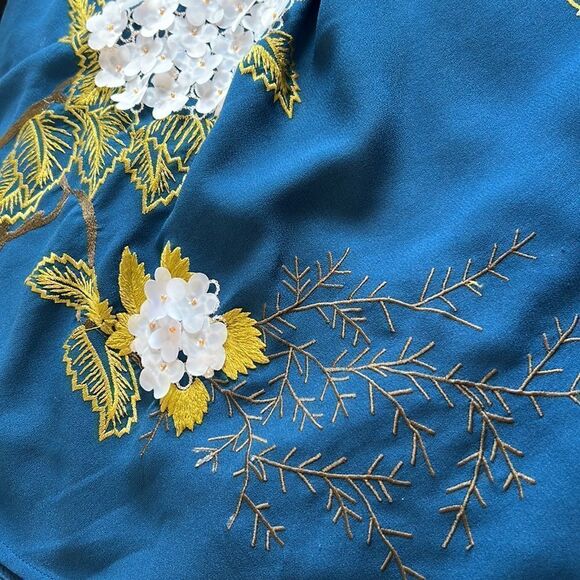 Anthropologie Varun Bahl Teal Hydrangea Swing Dress 2 - Picture 11 of 12